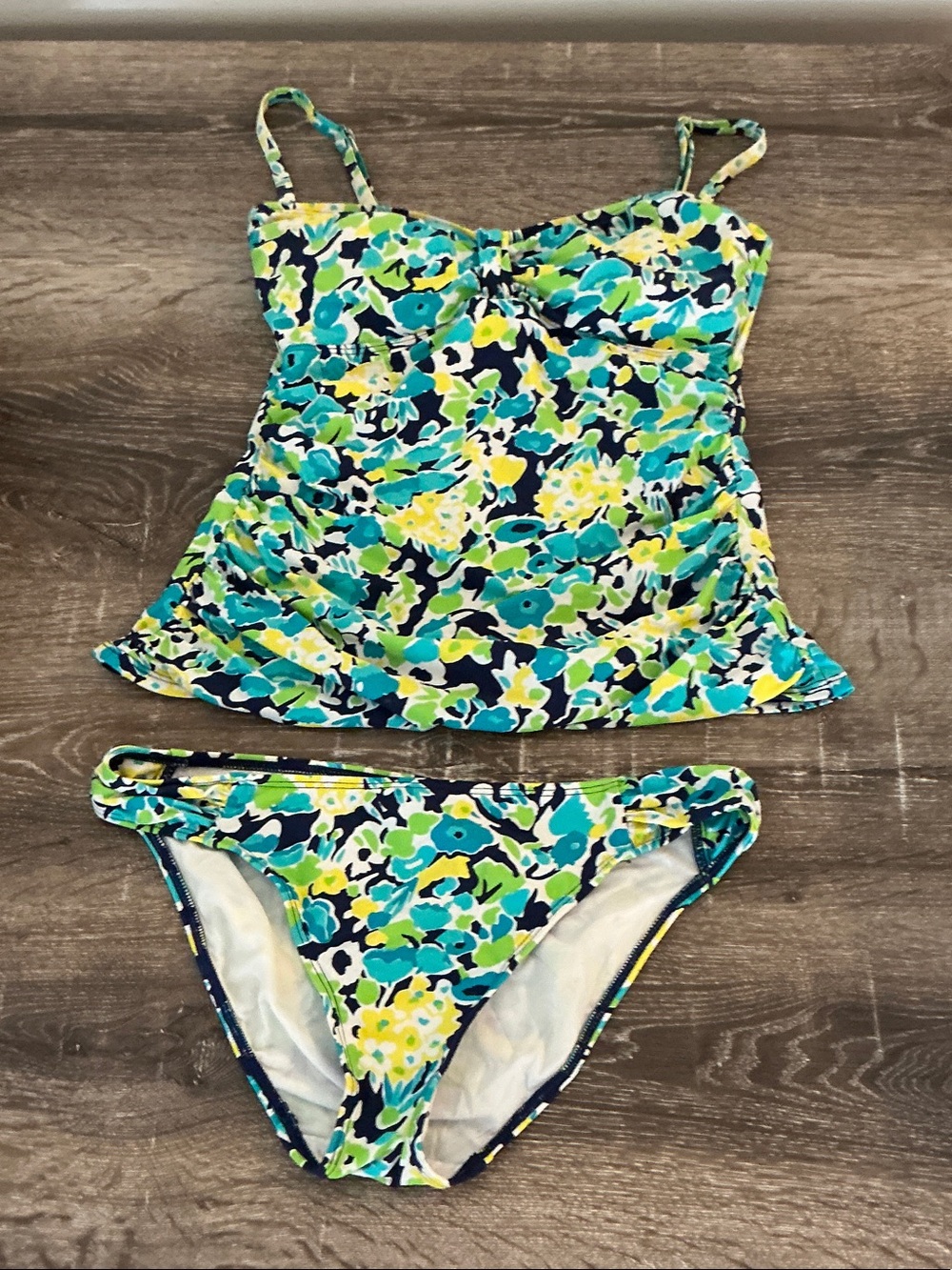 Lauren Ralph Lauren Floral Tankini Set in Teal, Navy & Yellow